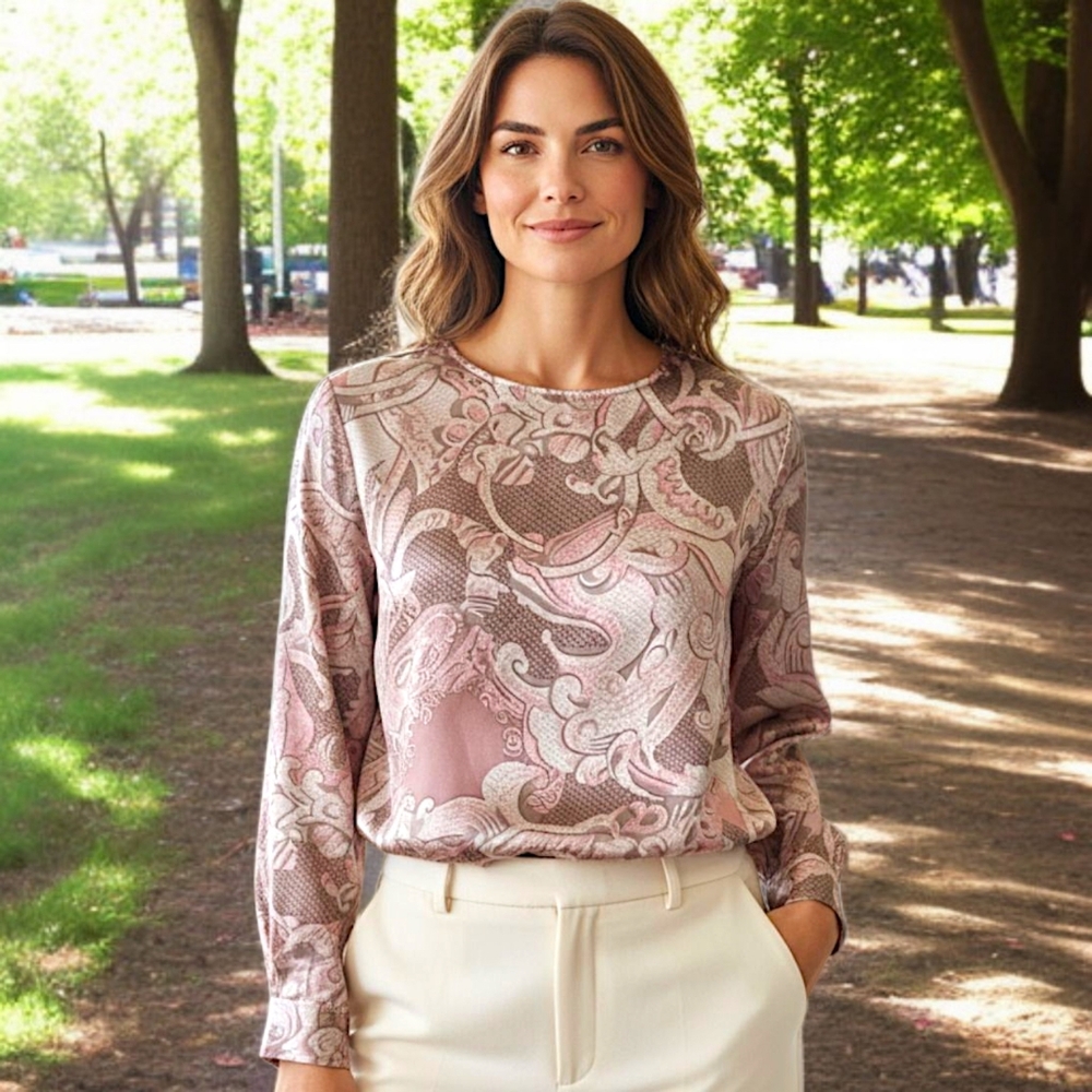 Vtg Galinda Wang Satin Blouse 10 M Career Paisley Silky La‎ Chine Classic Pastel